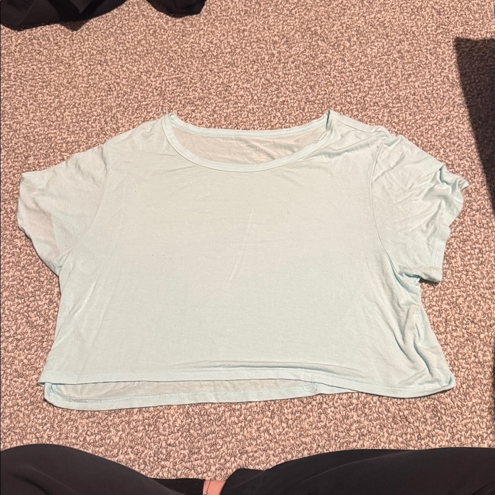 American Eagle Light Blue Cropped T-Shirt